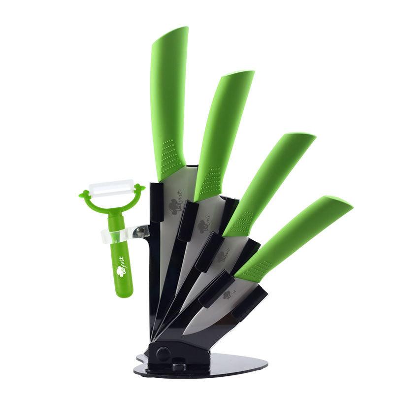 Couteaux de cuisine, ensemble d'accessoires de couteaux en céramique 3 "à éplucher 4" utilitaire 5 "à trancher 6" couteau de Chef + support + éplucheur lame noire