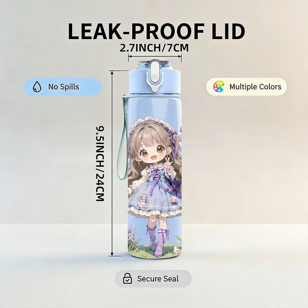 1PC Purple Dress Girl Butterfly Bow Pattern 750ml Color Plastic Sports Water Bottle Leakproof Flip Straw Lid Suitable for Sports Office Home Use