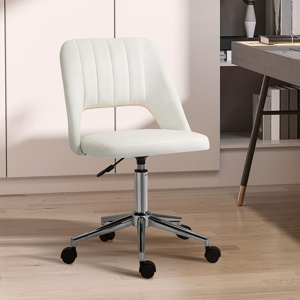 Height-Adjustable Desk Chair with Casters, 360 Degrees Rotatable, Scallop Shape, Foam, 49 X 60 X 79-91 Cm, Cream White