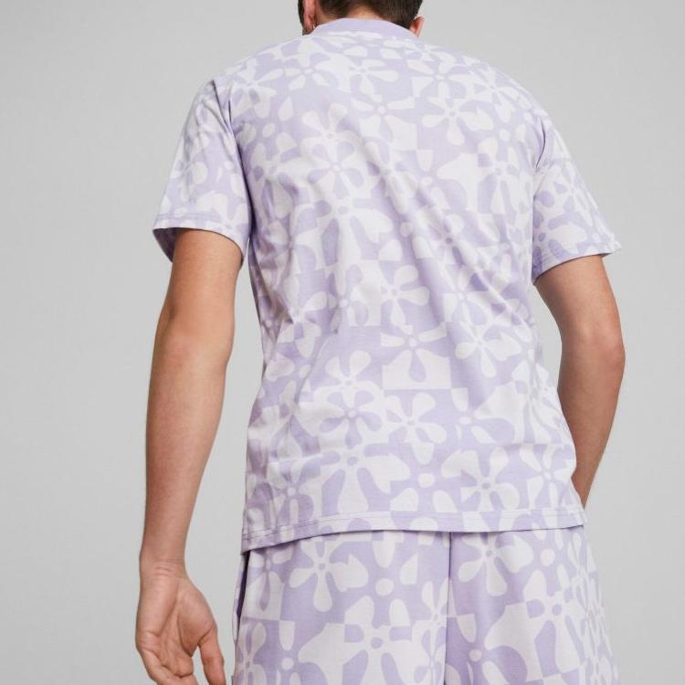 Puma Floral Print Casual Short Sleeve Polo Unisex Tops Lavender-Purple 620688-25