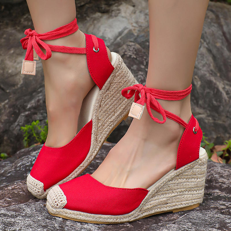 Women Summer Closed Toe Ankle Strap Slingback Sandals Comfort Lace Up Casual Wedge Sandals
