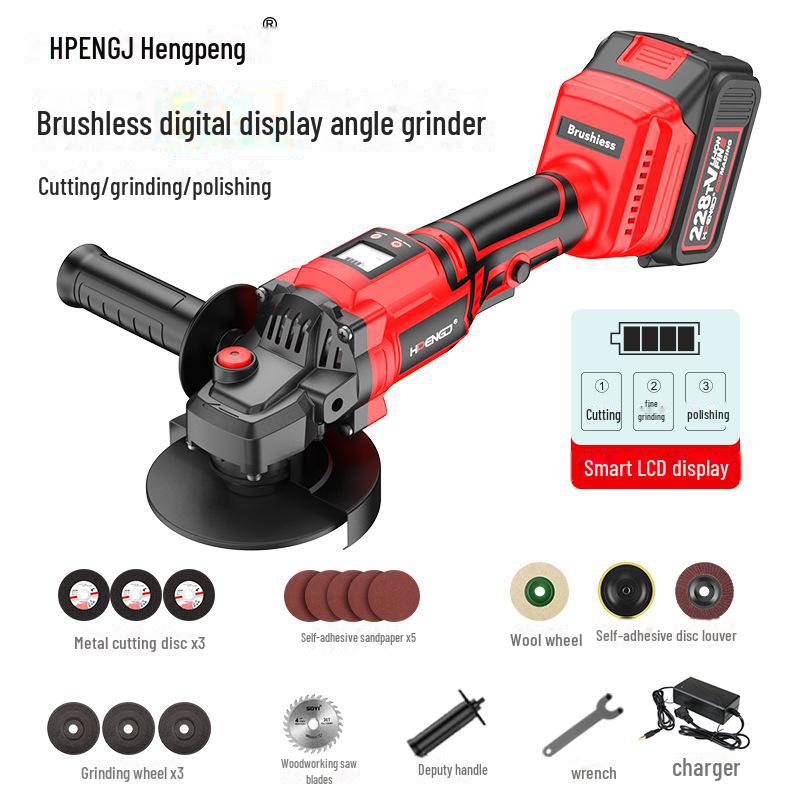 Brushless Lithium-Ion Angle Grinder with HD Display, High Power, and Long-Lasting Large Battery Capacity