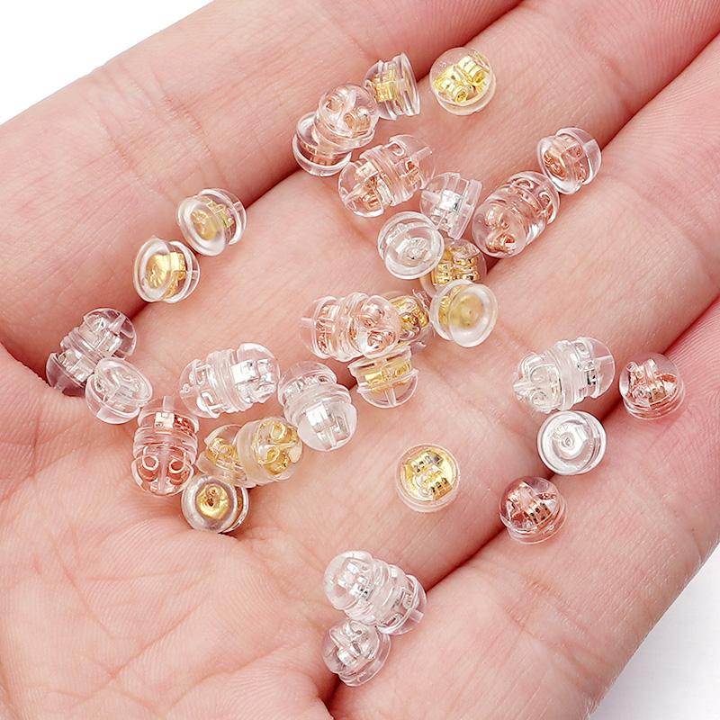 20pcs/lot Silicone Rubber Earring Back Stoppers Copper Hamburger Ear Plugs Ear Back For DIY Jewelry Making Earrings Accessories