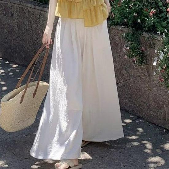 Polka Dot V-Neck Ruffle Sleeveless Top & Wide-Leg Pants Set for Women S [Recommended 42.5kg-50kg]
