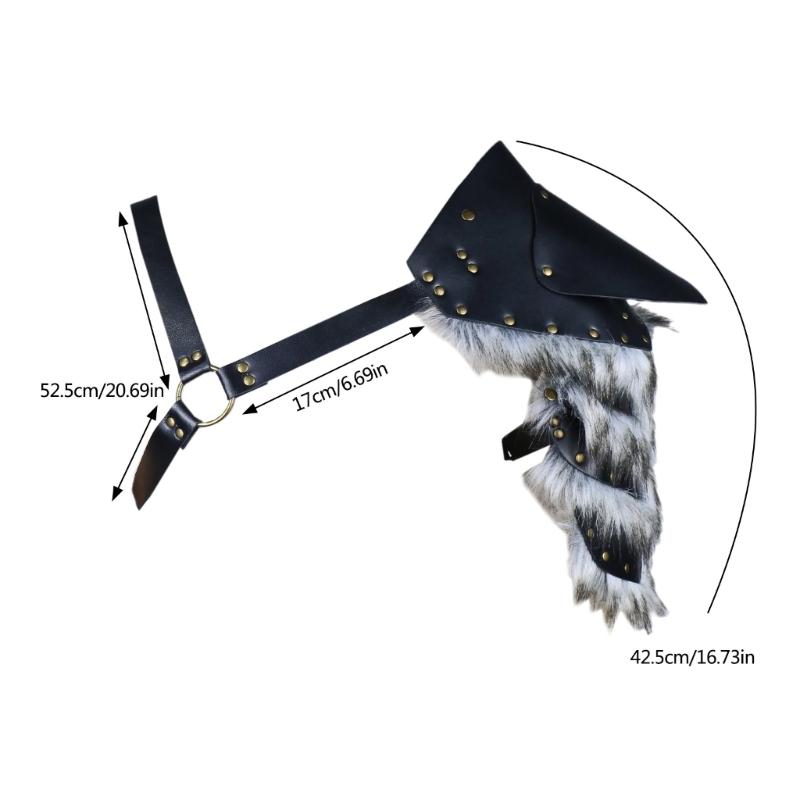 Medieval Men Furry Trim Spliced Single Shoulder Armors Strap Leather Shoulder Pauldron for Cosplay and Halloween Parties