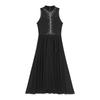 Womens Dance Performance Costume Sparkly Rhinestone Sleeveless Dress Mock Neck Back Keyhole Side Split Dresses