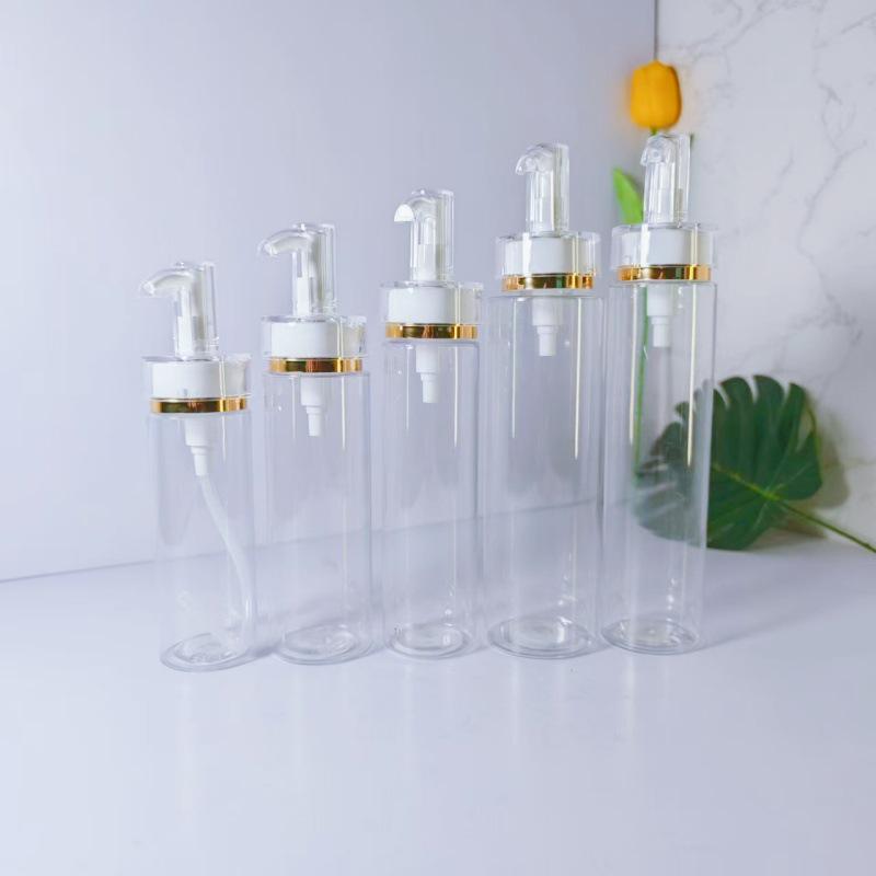 Spot PET 100ml~500ml Flat-Shoulder Plastic Bottle with Acrylic Pump Head, Refillable Lotion Bottle, 24-Tooth