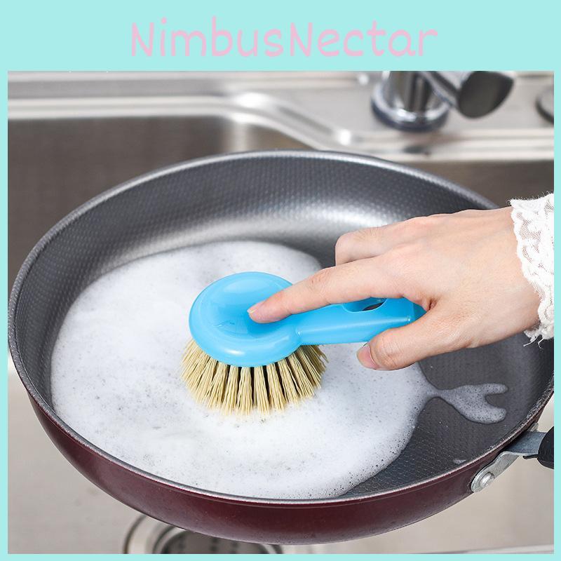 Abs Handle Pot Scrubber With Nylon Bristles For Easy Dishwashing Cleaning And