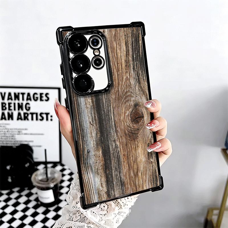 Vintage Wood Grain Pattern Plating Phone Case For Samsung Galaxy S24 S25 FE S26 Edge S23 Ultra S22 S21 Plus S20 Anti-Fall Airaba