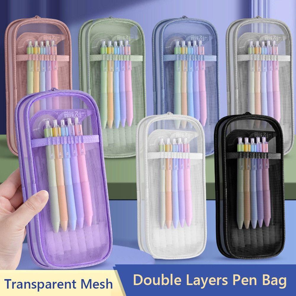 Mesh Pen Bag Transparent Pencil Case Multifunctional Stationery Bag  School  Office