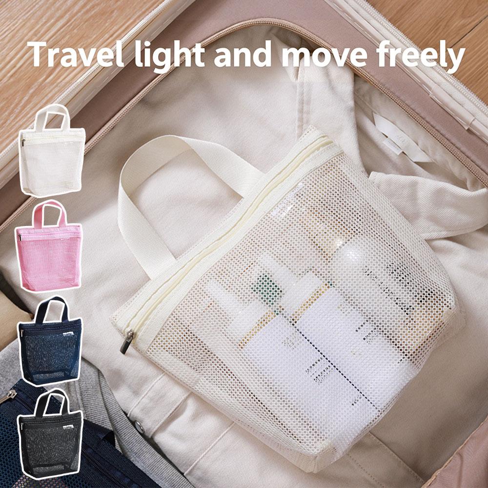 Mesh Makeup Toiletry Storage Bags Portable Travel Makeup Handbags Shower Tools Organizer Hanging Cosmetic Organizer Pouch