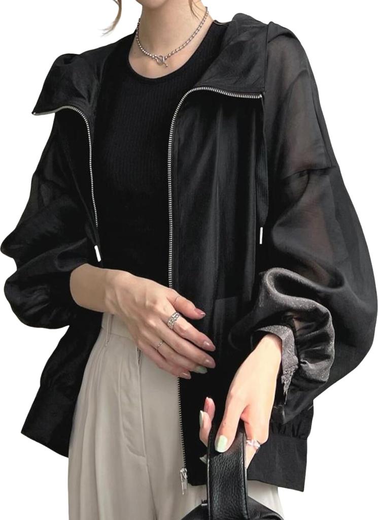 Chunacchi Sheer Hooded UV UV Air Conditioning Sheer Perfect for or Any Cute Parka, Lightweight, Protection, See-Through Jacket, Thin, Spring, Summer,