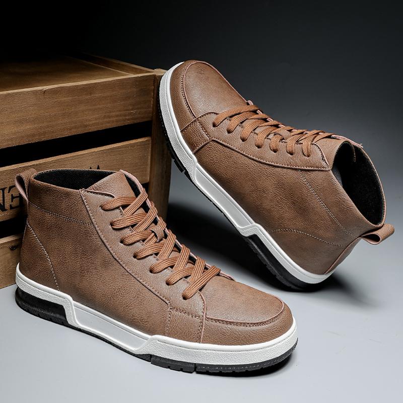 

Men s Sneakers Black White Skate Shoes High Top PU Leather Anti-slip Fashion Shoes Man New Trends 2024 Spring New Casual Outdoor 44 коричневий