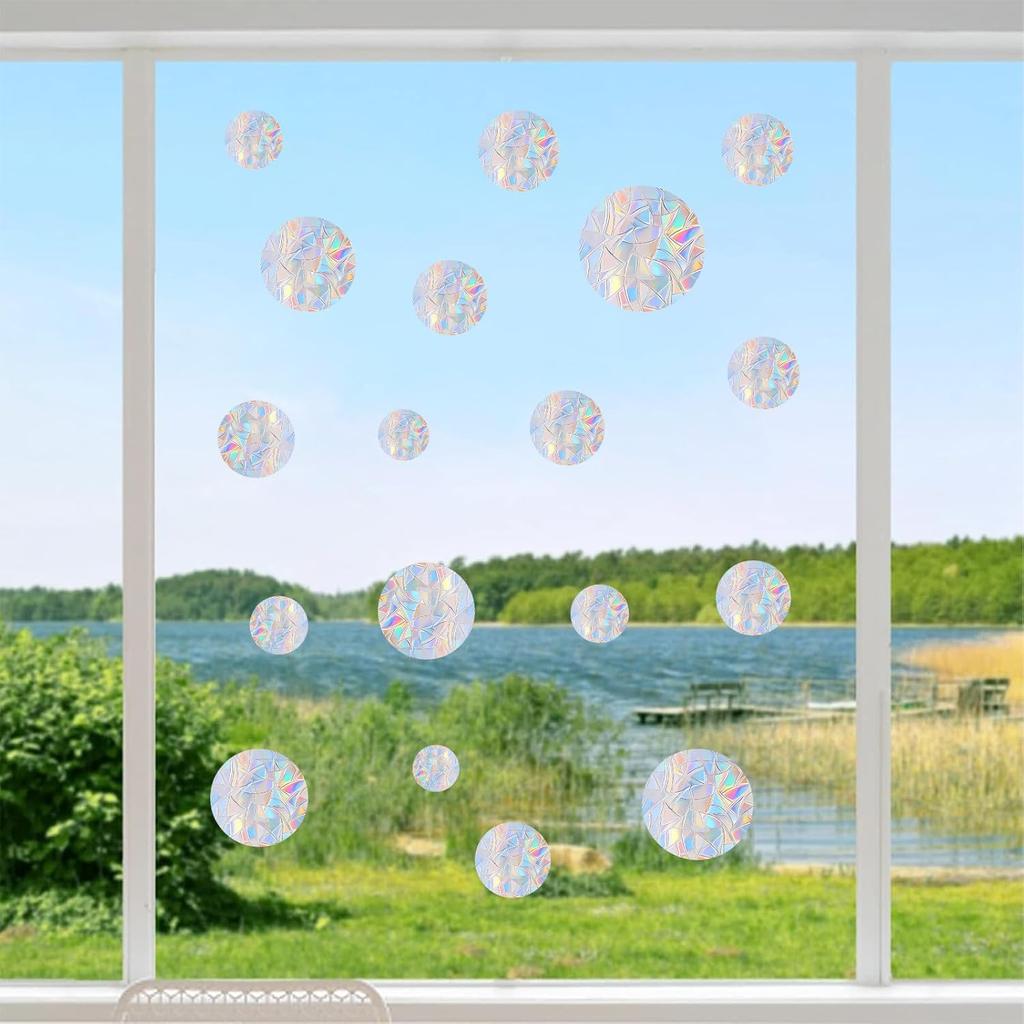 36PCS Circle Window Clings - Anti-Collision Window Decals To Save Birds from Window Collisions,Non Adhesive Prismatic Vinyl Window Clings, Rainbow
