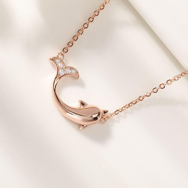 Korean Version of Fashion Sand Gold Dolphin Diamond Pendant Women's Necklace Smiley Face Hip Hop