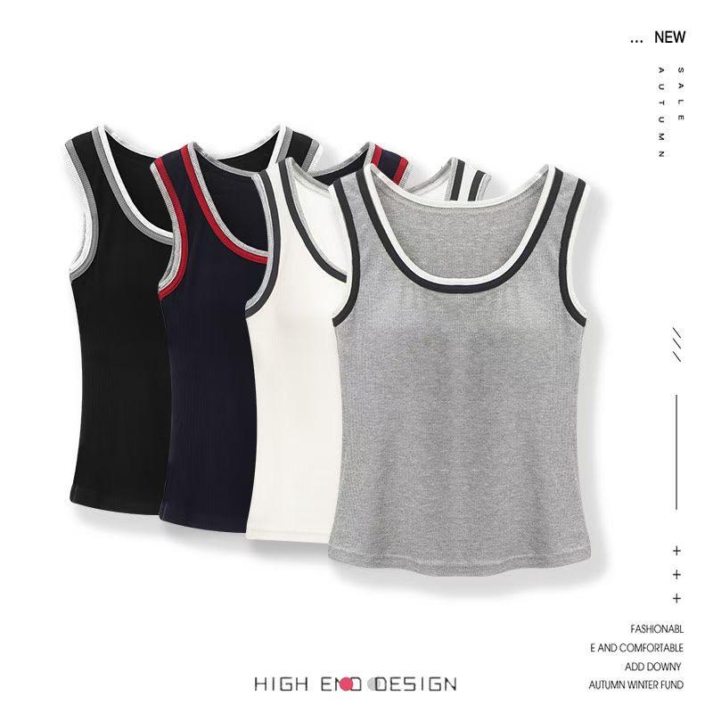 Korean Color Block Sleeveless Tank Top with Chest Pads - Women's Versatile Outerwear
