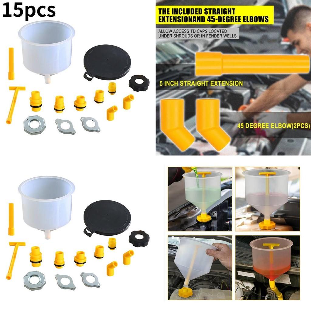 Comprehensive 15 Piece Plastic Coolant Funnel Set With Versatile Interchangeable Interfaces For Automotive Use