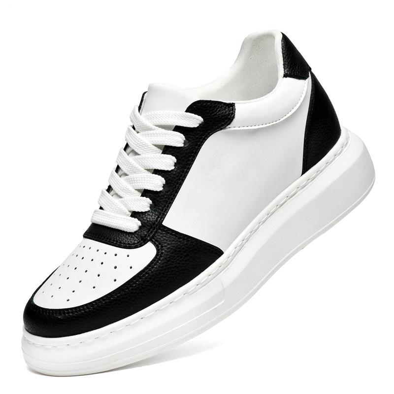 Men s 7CM Height-Increasing White Sports Casual Shoes with Cowhide Upper and Thick Sole. Size 34