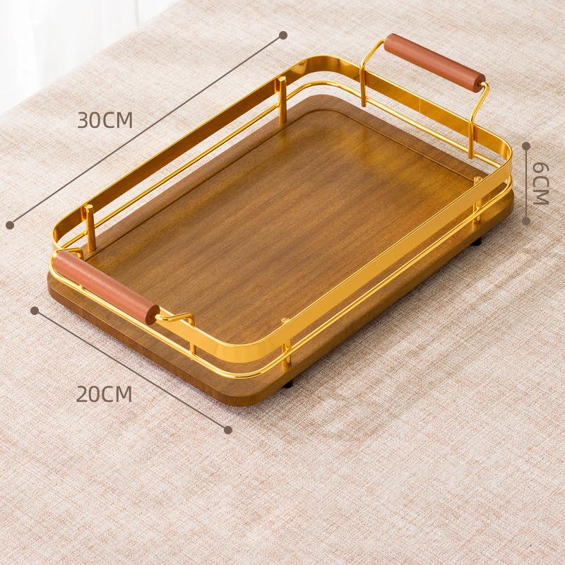 Simple Rectangular Bamboo Cutlery Food Storage Trays Decorative Home Kitchen Organizer Metal Bracket Accessories