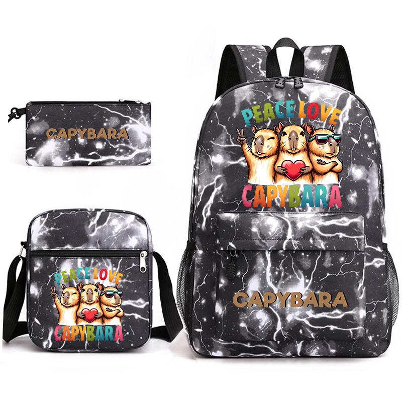 Capybara Animal Print 3Pcs Student Bookbag Set Shoulder Bag Pencil Case Children School Bag for Boys Girls Lightweight Daypack