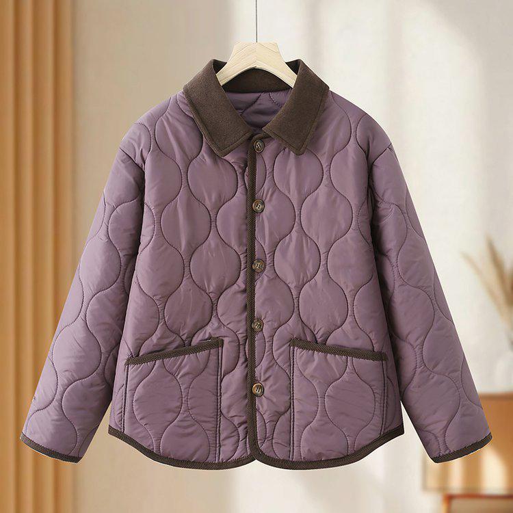 2025 Autumn/Winter Retro Lapel Cotton Jacket - Versatile Quilted Warm Short Coat for Women
