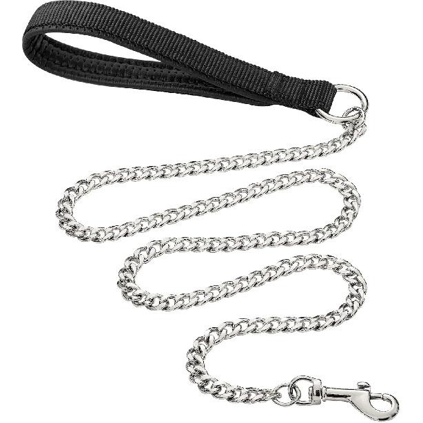 Heavy Duty Metal Dog Leash, 6 FT Chew Proof Pet Leash Chain with Soft Padded Handle for Large & Medium Size Dogs (6 FTx3 mm (30-120 lbs))