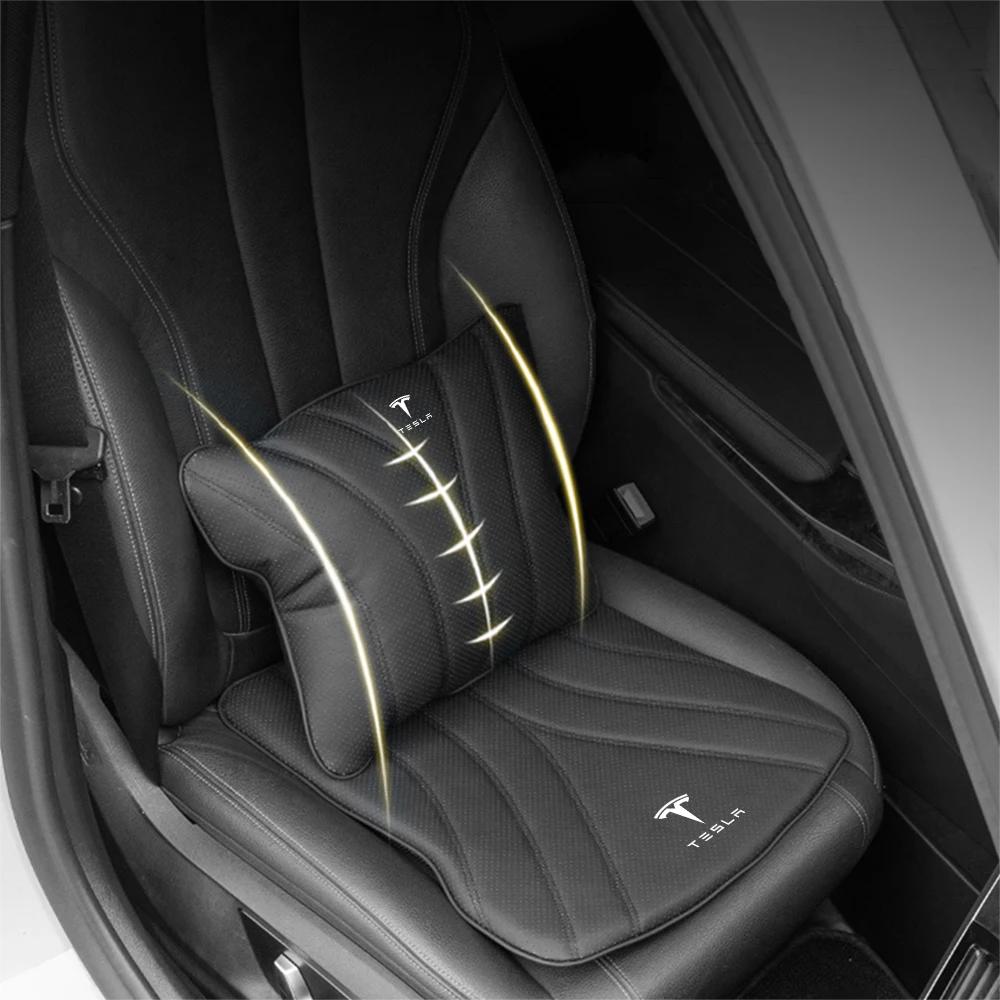 Car Sticker 2025 Hot Car Seat Pillows Lumbar Backrest Cushion Leather Seat Pads for Tesla Model 3 Y S X Roadster Juguete SpaceX