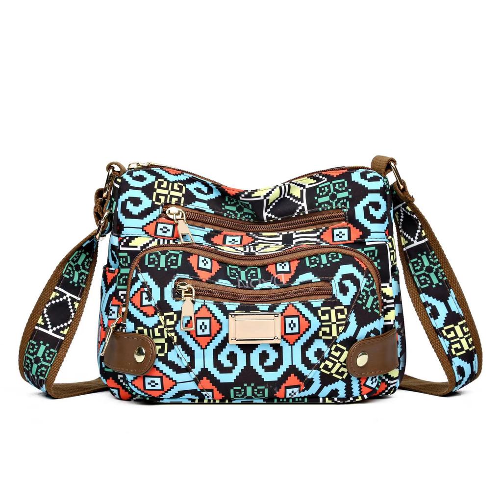 Ladies Crossbody Bag Oxford Cloth Crossbody Bag Leisure Travel Multi-Layer Shoulder Zipper Printed Bag