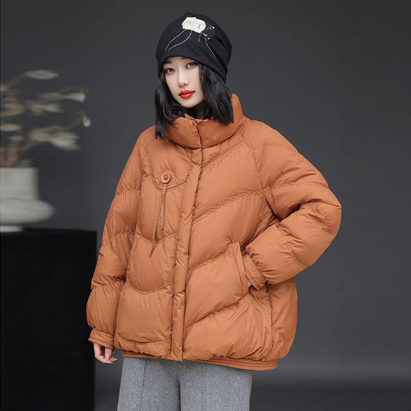 White duck down stand-up collar down jacket women's short 2024 winter new fashion big buckle literary mother warm coat