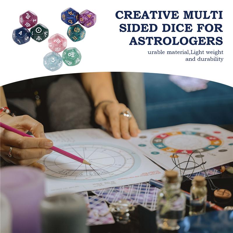 ABUO-9Pcs Pearl 12-Sided Astrology Zodiac Signs Dice For Constellation Divination Creative Multi Sided Dice Type A
