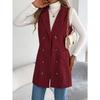 Solid-color Double-breasted Pocket Long Vest Jacket for Women In Autumn and Winter
