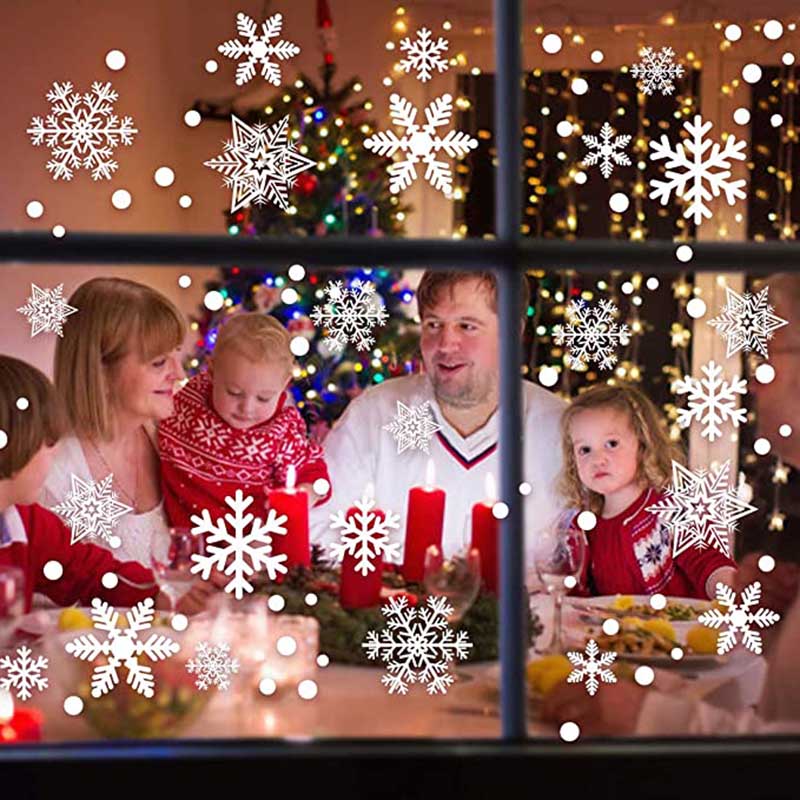 27pcs  Christmas New Year Winter Room Wall Stickers White Snowflake Window Decals StickersMerry Christmas Decorations For Home