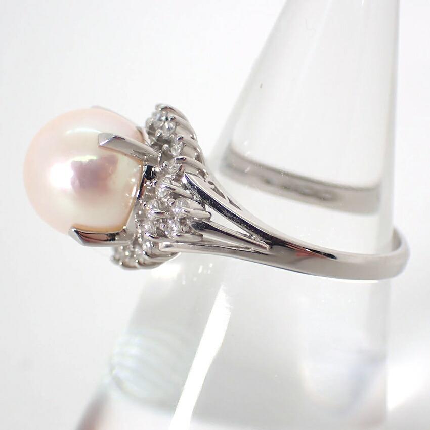 [Used] Pt900 Akoya Pearl/Diamond Ring / Size 11 / J12-7