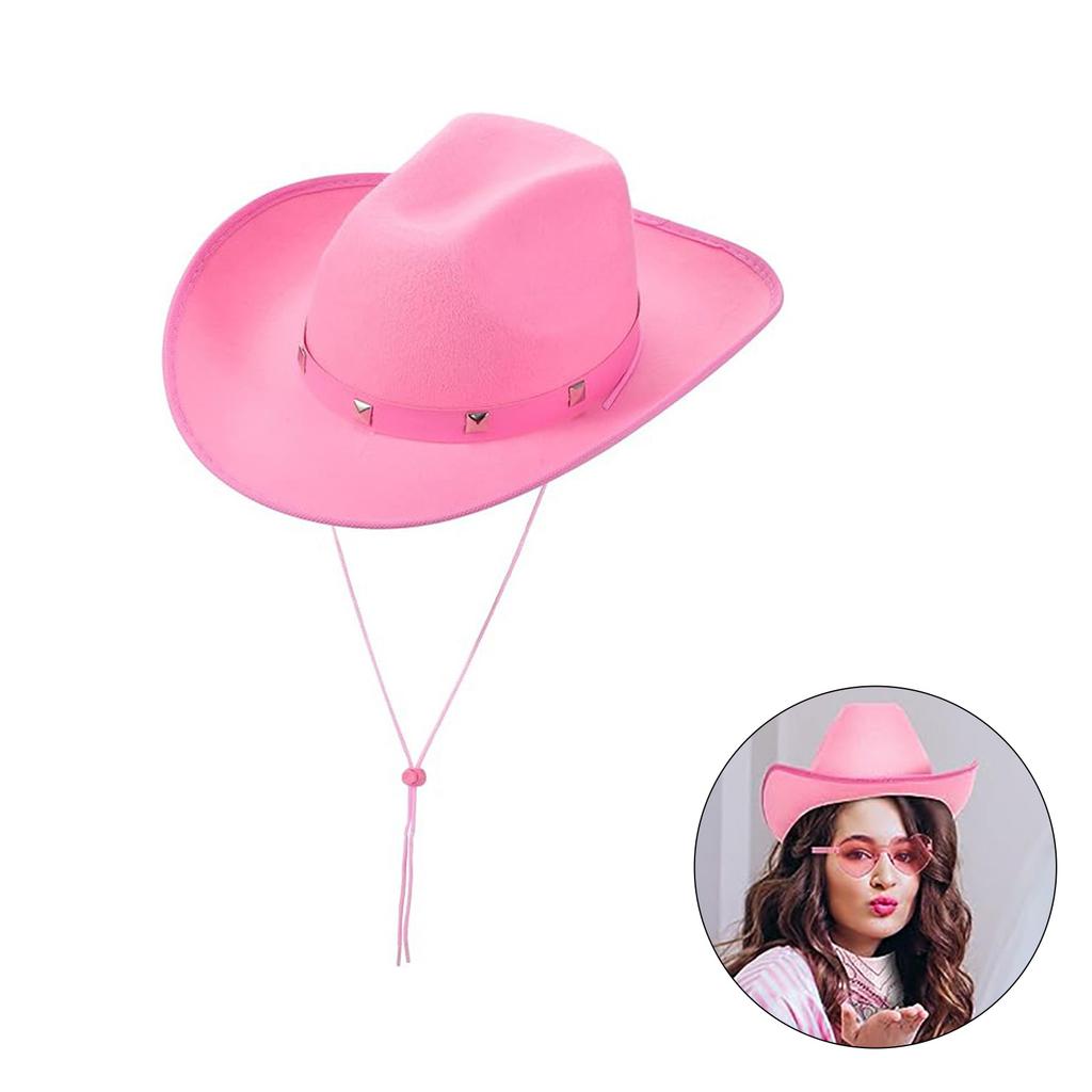 Cowboy Hats with Adjustable Chin Rope for Proms Banquets Party Rivets Decors Cowboy Hats for Adult Teen Taking Photo
