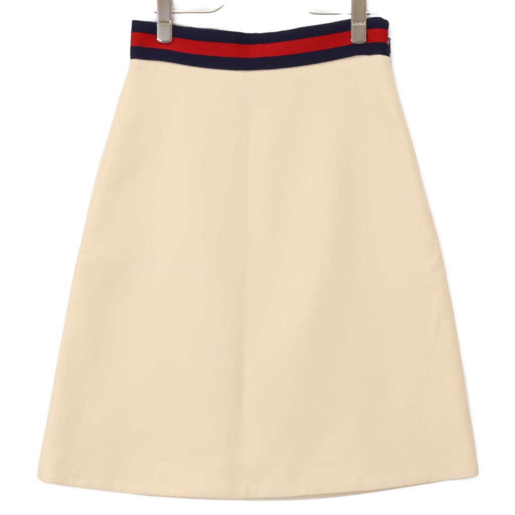 GUCCI 448613 ZHM88 Beige Wool x Silk Grosgrain Web A-line Medium Skirt skirt 38 creamUsed