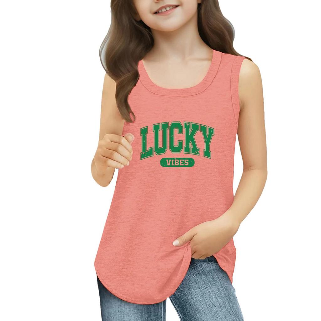 Dziewczęce Koszulki Bez Rękawów na Lato z Okrągłym Dekoltem Top Tank St. dzień Patryka