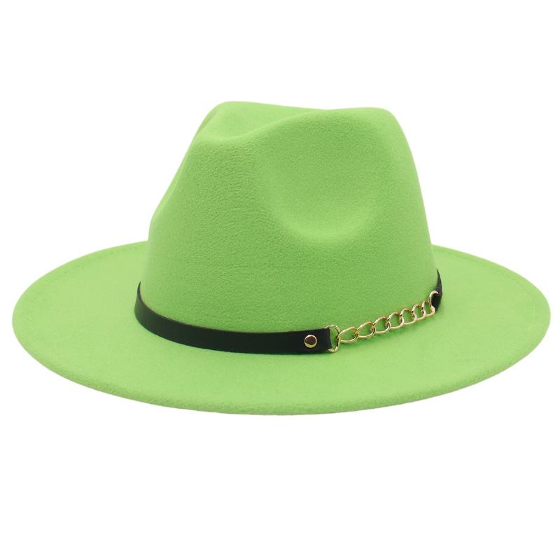 New Shanghai Gentleman Felt Hat, Belt, Iron Chain,Foreign Trade Top Hat, Light-Bottomed Fedora, Large Brim Hat