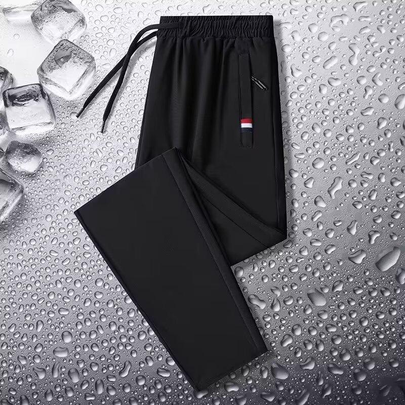 Shirts and Less Clothing Sweatpants Men's Summer Large Size Pocket Zipper Leggings Ice Silk Trousers