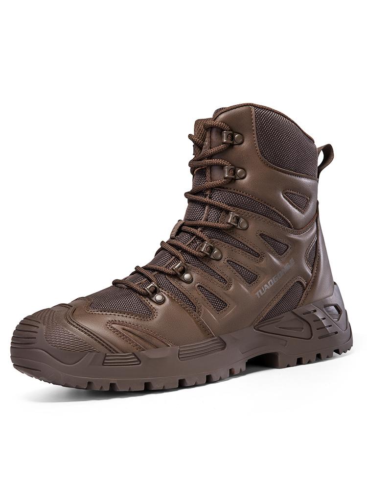 Men High-top Boots Outdoor Anti-slip Lace-up Combat Boots Men Comfortable Breathable Wear-resistant Thick-soled Hiking Shoes Men