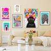Çiçek Kız Bayan Kedi Renkli Pop Art Oturma Odası Dekorasyon Posterler Ve Baskılar duvar sanatı tuval yağlıboya Resimleri Ev Dekor