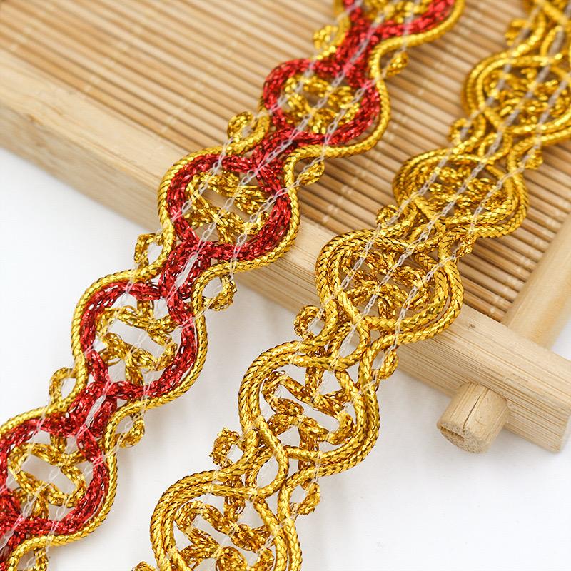 Ruban d'habillage en dentelle or argent 5Yards, tissu en dentelle courbe, couture mille-pattes tressé, ruban en dentelle, artisanat de mariage