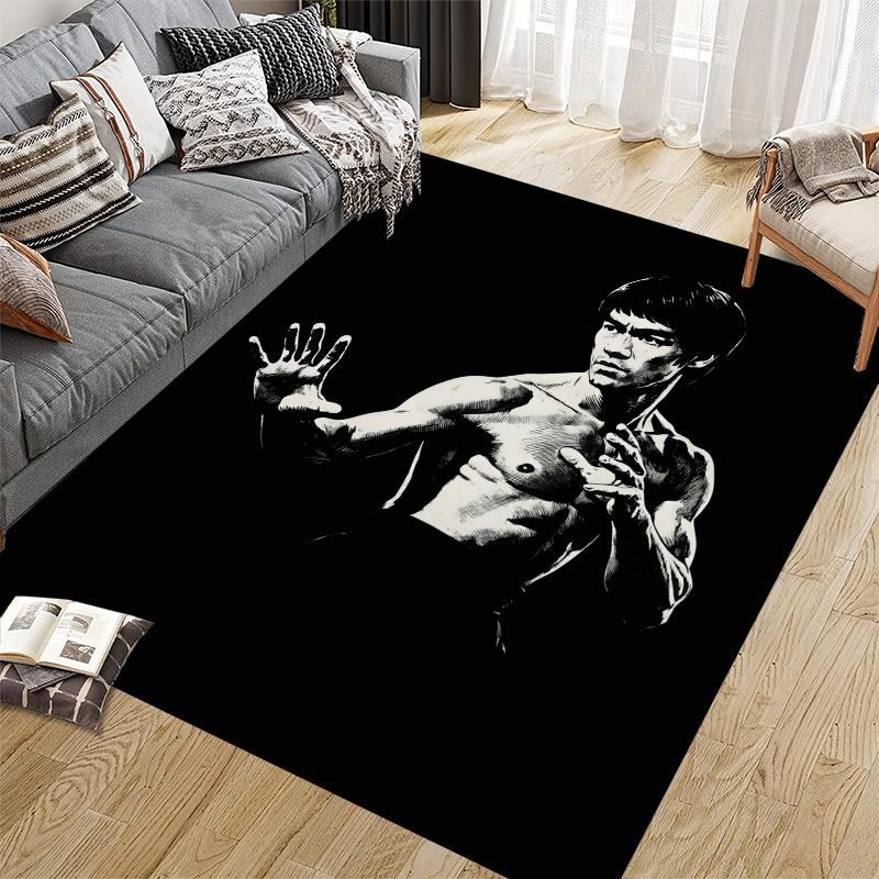 Bruce Lee Home Sofa Decoration for Living Room & Bedroom, Non‑Slip Play Flannel Floor Mat for Game Room