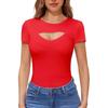 New Fashion Spring and Summer Sexy Hollow Threaded T-Shirt Top Casual Crew Neck Short Sleeve Women