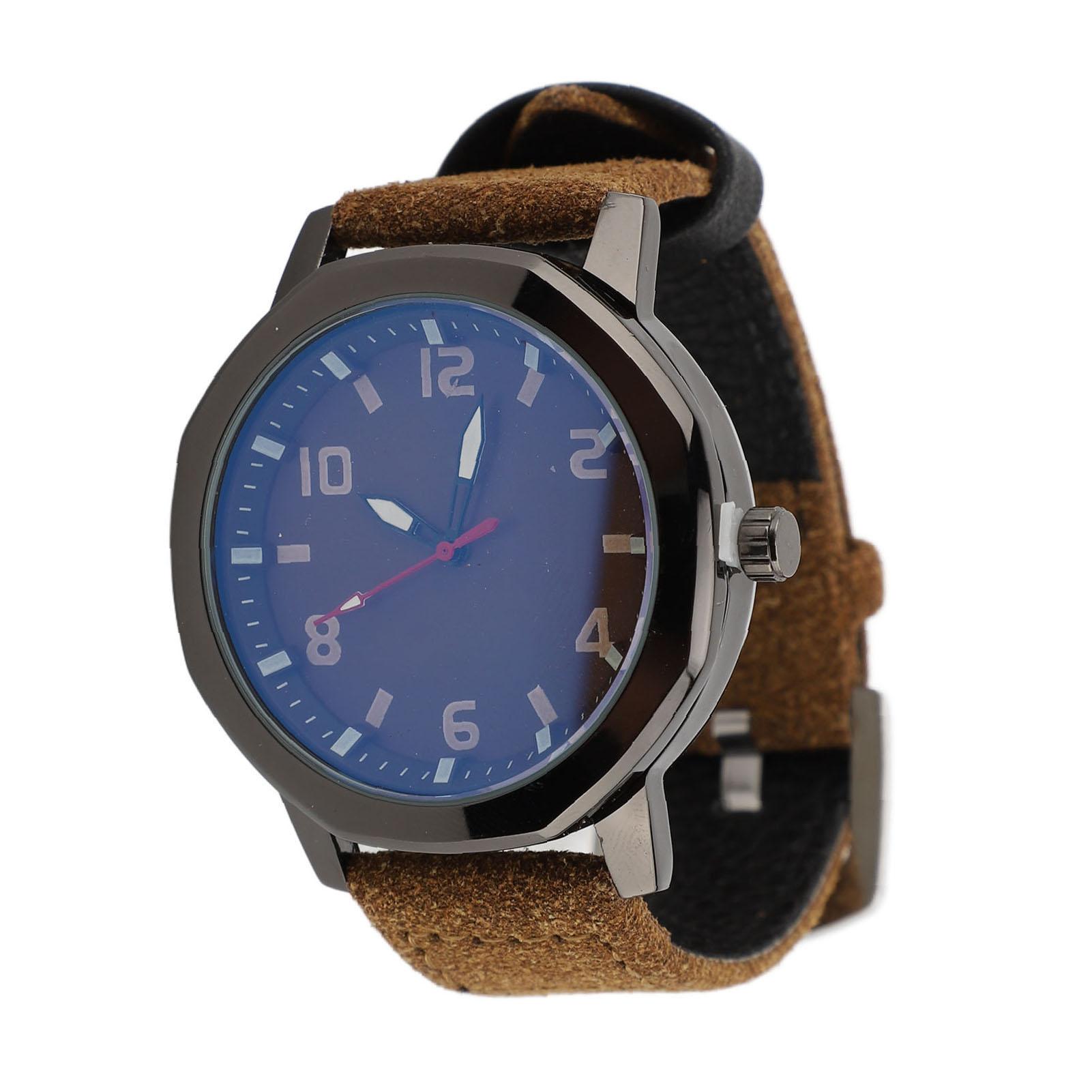 

Мужские аналоговые часы Модные повседневные ремешок из ПУ кожи Круглый циферблат Минеральное стекло Легко читаемые Кварцевые наручные коричневый