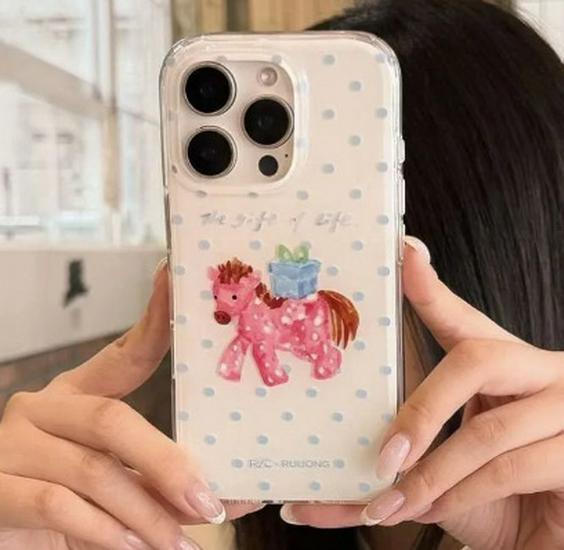 

Korean Style Horse Design Double Layer Large Hole Phone Case for iPhone 14, 16, 17 Pro Max - New Year Edition iPhone 12 Pro Max