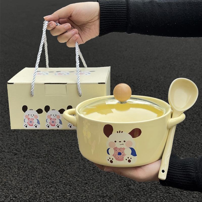 Ins style Korean Pacha Hund Keramik Instant Nudelschüssel mit Deckel für männliche und weibliche Studentenwohnheime Instant Nudeln Schneckenpulver Spezialschüssel