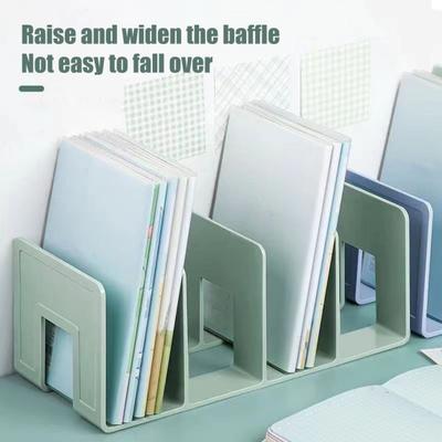 Desk Boodend Storage Organizer Book Support Stand with 4 Vertical Compartments Plastic File Sorter Rack for Book Magazines