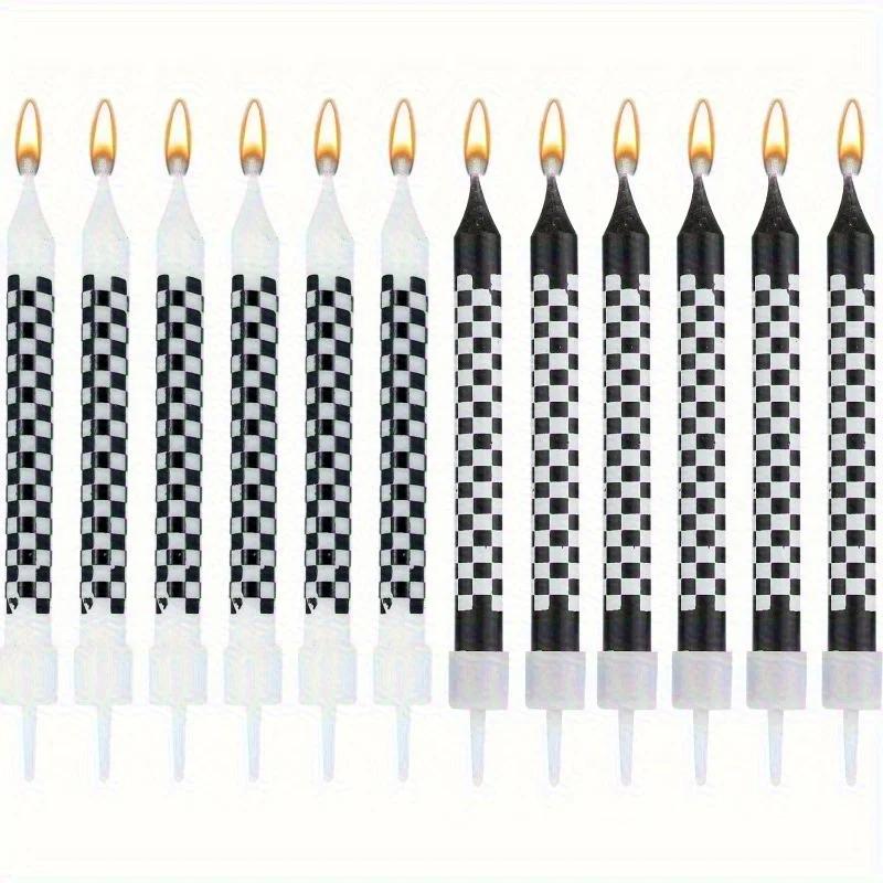 1/6/12/13pc Black and White Birthday Checkered Candles and Cake Topper Racing Cars Candles Sparkler Candles for Racing Car Party