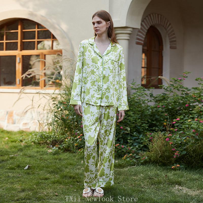 Fashion Comfortable  Pajamas Women's High-end Sense  Style Lapel Spring and Summer Long Sleeve Home Suit