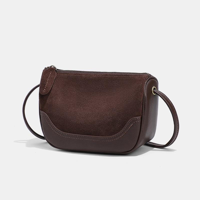 Autumn and Winter Retro Suede Small Satchel Splicing Leather Dumpling Bag Simple and Versatile Single Shoulder Messenger Women's Bag Niche Design